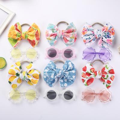 China Fashion Children's Sunglasses And Glass Sunshade Cartoon Baby Headband Set Solid Color Hollow Hair Band for sale