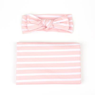 China Pink Towel Rabbit Ear Headband Set Breathable Wrapping Striped Wrapping Newborn Baby Wrapping Cloth Blanket for sale