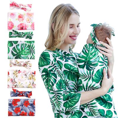 China Hot Sales Children's Breathable Baby Wrapping Cloth Blanket Towel And Headband Newborn Floral Wrapping Set for sale