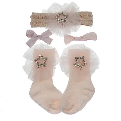 China Breathable Baby Princess Cotton Socks and Headband Newborns Set for sale