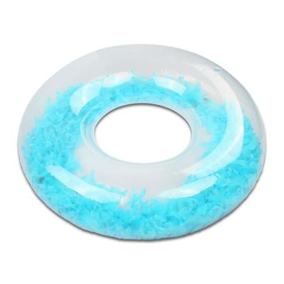 China Outdoor Water Fun Factory Summer Pool Beach Party Float Tube Swimming Goods Around PVC Transparent Feather Shaped Inflatable Swimming Ring for sale