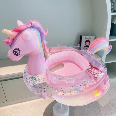 China Outdoor Water Fun Inflatable Ring Glitter Unicorn Swimming Rings Transparent Ride On Tube Adult Circle For Boys Girls Summer Beach Supplies for sale