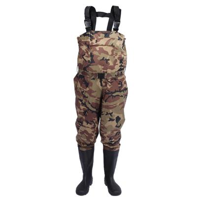 China 100% PVC Waterproof Nylon Coated High Chest Waders Waterproof Fishing Waders With Boots for sale