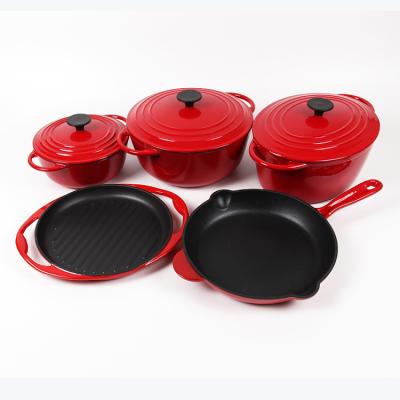 China Sustainable Hot Sale Cast Iron Enameled Pots And Pans Set Multi Kitchen Cookware for sale