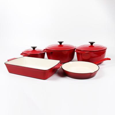 China 2020 New 3 Pcs Sustainable Red Enameled Cast Iron Casserole Set for sale