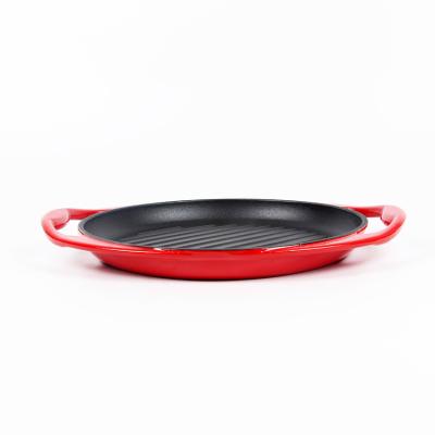 China Sustainable Fashion Enamel Cast Iron Grill Pan Steak Skillet for sale