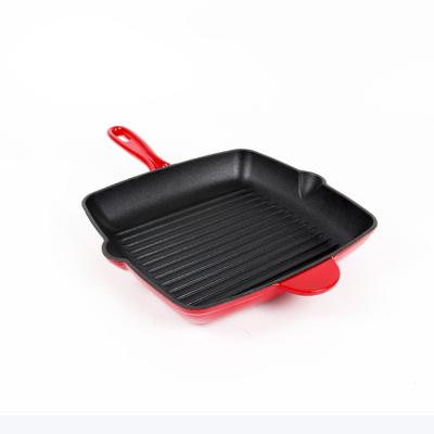 China Sustainable Enameled Cast Iron Grill Pan With Handle for sale