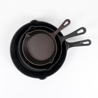 China Round Shape Cast Iron Vegetable Oil Skillet Traditional Frying Pan With Handle for sale