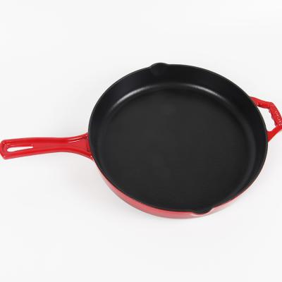 China Factory Support Round Cast Iron Enamel Skillet Sustainable Stove With Long Handle for sale