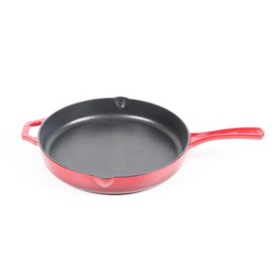 China Sustainable Flat Cooking Frying Pan Enamel Cast Iron Frying Pan With Long Handle for sale