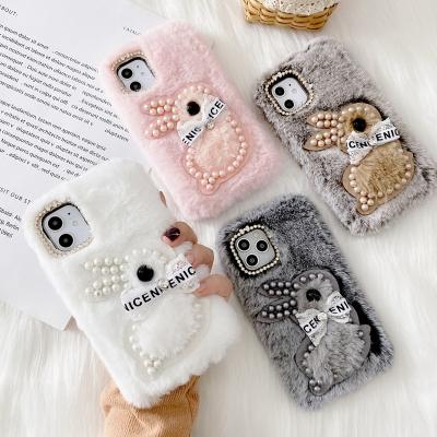 China Cute Hot Selling Shockproof Plush Pearl Mobile Phone Case For iPhone 11 Max Style Pro TPU Winteer Phone Protective Cover for sale