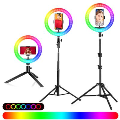 China Top Selling PORTABLE Pan-tilt RGB LED Photographic Lighting 18inch 14inch 13inch 12inch Live Light Holder with Tripod Ring Light Stand for sale