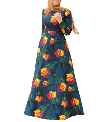 China Modest Muslimah Styling Printed Flower Tulip Dubai Islamic Clothing for Middle East Muslim Women Kimono Muslim Women Abaya Dresses Islamic Clothing for sale