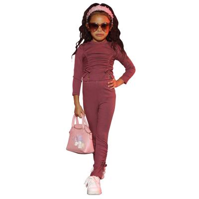 China New Fall 2022 QUICK DRY Family Matching Mum And Me Outfits Long Sleeve Pleated Ruch Sweater Pants Two Piece Set Tracksuit for sale