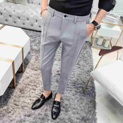 China African Cropped Solid Gray Color Anti-Static Slim Fit Pants Leisure Wear Fashion Design Slim Fit Suit Pants For Men 2021 for sale