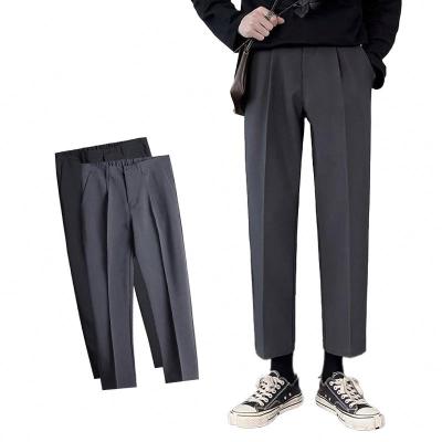 China Anti-Wrinkle Black Cropped Mens Jogger Pants Latest Design Summer Tube Men's Casual Loose Waist Straight Elastic Pants To Suit Trousers for sale