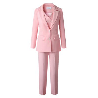 China Hot Selling Anti-wrinkle British Style Establishing Elegant Casual Slim Fit Three Piece Business Party Office Wedding Women Blazer Set for sale