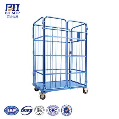 China Wholesale Cheap Warehouse Metal Folding Cage Cart Logistics Transport Cargo Roll Steel Container Collapsible for sale