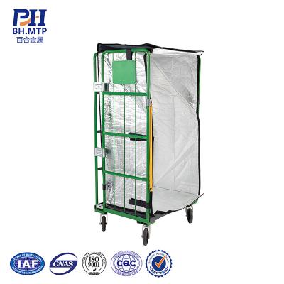 China Custom High Quality Lockable Steel Mesh Roll Container For Warehouse Storage Trolley Cage for sale