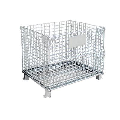 China Container Galvanized Rolling Container Warehouse Storage Transport Foldable Stackable Steel Wire Mesh Pallet Cage for sale