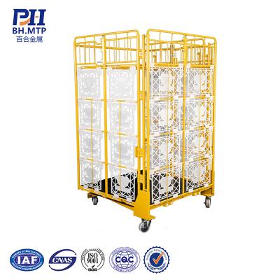 China Customized Foldable Height Metal Steel Wire Mobile Container Warehouse Roll Cage Collapsible Trolley for sale