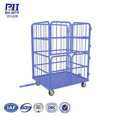 China Lockable Hardware Handing Foldable Lockable Roll Cage Transport Storage Steel Rolling Cage Cart for sale