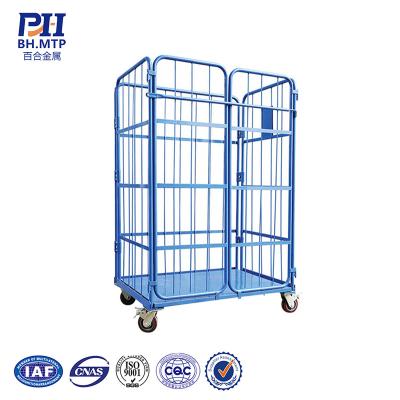 China Collapsible Galvanized Steel Collapsible Cage Container Collapsible Storage Pallet Rack Tool Cabinet Upright Warehouse Trolley for sale