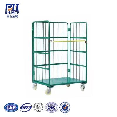 China Collapsible Warehouse Transport Pallet Roll Cage Storage Supermarket Collapsible Milk Shopping Trolley With Wheel for sale