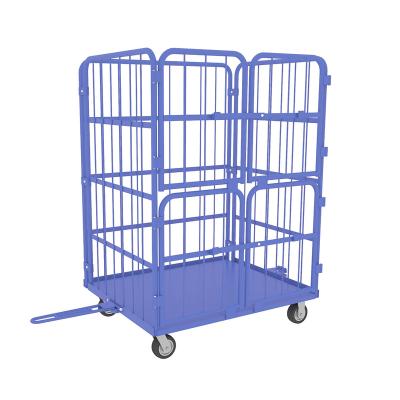 China Wholesale Steel Lockable 3 Sides Durable Interlocking Supermarket Laundry Trolley Movable Detachable Cage Roll Cage Trolley for sale