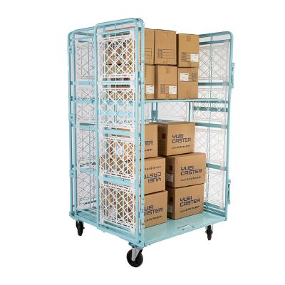 China Customized Collapsible 4 Sided Frame Nesting Full Security Metal Steel Wire Collapsible Warehouse Rolling Cage for sale