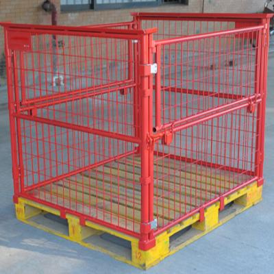 China Heavy duty durable design with two detachable sides lockable side door easy to assemble metal cage pallet container for sale