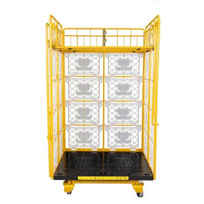 China Supermarket Storage Transport Wrought Iron Bird Cage Foldable Large Roll Handle Cage With Bearing for sale