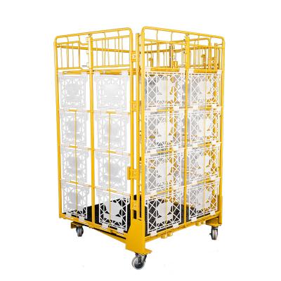 China Labor Safety Foldable Powder Coating Pallet Container Standard Raised Wire Roll Cage for sale