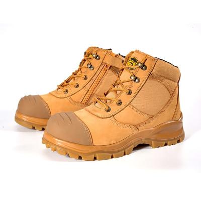 China Real Australia Anti-slip Leather Work Shoes Men Work Weather Steel Toe Dual Density Top Layer Nubuck Leather Safety Shoes for sale