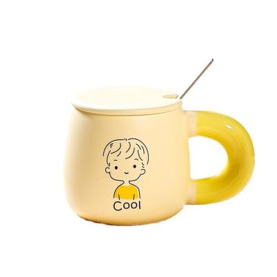 China Cartoon Cartoon Ceramic Mug With Lid Spoon Cute Girl Couples Mug With Hand Gift Coffee Mug Home Office Water Cup for sale