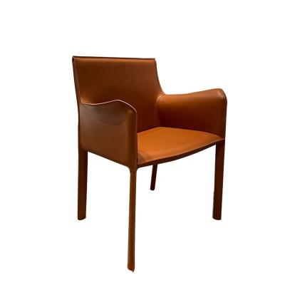 China Other Orange Leather Armchair Italian Minimalist Backrest Dining Chair for sale