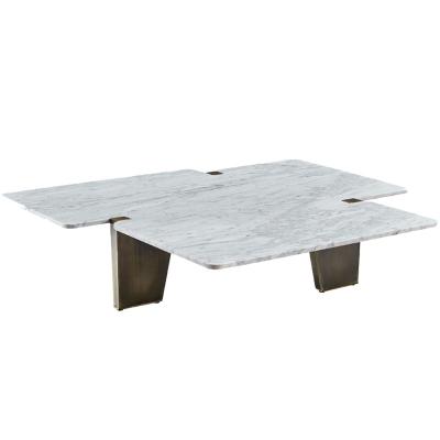 China Italian minimalist natural marble coffee table marble combination villa high-end living room assembled metal special-shaped tea table for sale