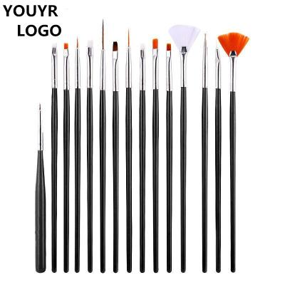 China Nylon Acrylic Nail Drawing Painting Art Brush Set Custom Logo Private Label Personal Fine Coating OEM Salon Nail 15pcs for sale