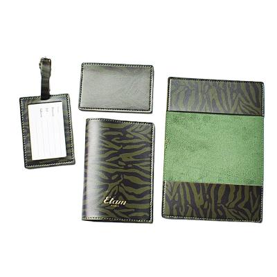 China High Quality Custom Made Leopard PU Card Leather Passport Holder Set With Suitcase Tag for sale