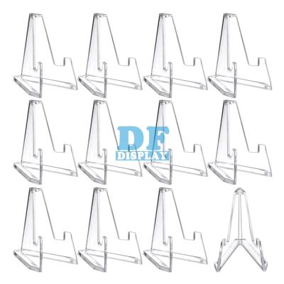 China AD006 Stocked 12 Packs Mini Clear Acrylic Easel Stands Card Holders For Display Coin Display Easel for sale