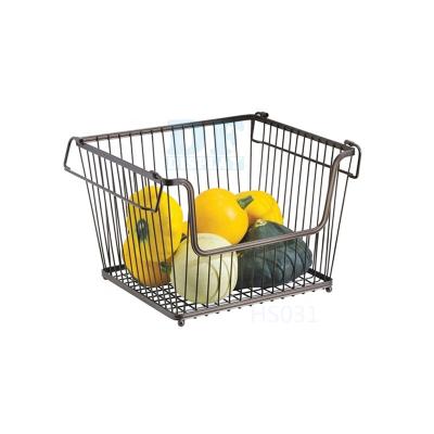 China HS031C Modern Sustainable Stackable Metal Food Storage Bin Basket Organizer with Handles FRUIT BEAR ORGANIZER for sale