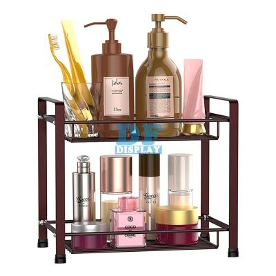 China HS049 Bathroom Countertop Stocked Organizer, 2 Tier Kitchen Counter Spice Rack Detachable Wire Bin Storage Rack, Bronze for sale