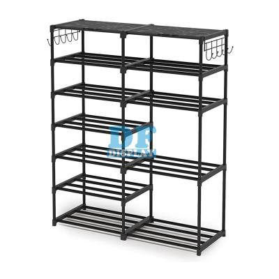 China HS063 Shoe Shelf Shoe Storage Organizer Unit Entryway Shelf Stackable Row Metal Shoe Rack Stored for sale