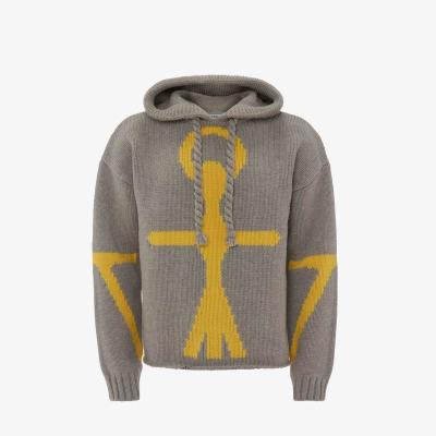 China 2023 Heavy Knitwear Mens Jacquard Knitted Pullover Hoodie Cotton Top Oversized Custom Knitted Sweaters for sale