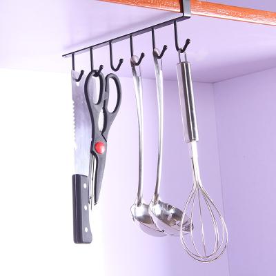 China Universal Workable Under Cabinet 6 Metal Hooks Kitchen Spoon Utensil Holder Cupboard Organizer Storage Hanging Rack for sale