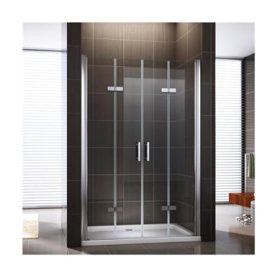 China Modern Custom Folding 4 Pieces Fiberglass Shower Enclosure Easy Clean Glass Shower Door for sale