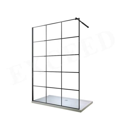 China Simple Design Frameless Bathroom Walk In Glass Shower Enclosure With Black Grate for sale