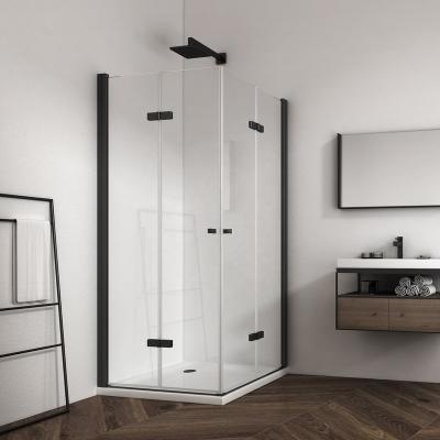 China Modern Black Delicacy Aluminum Frame Hinge Double Open Glass Shower Enclosure 6mm for sale