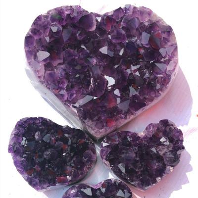 China China Amethyst Quartz Geode Gemstone Heart Shaped Purple Stone Crystal Crafts Cluster For Amethyst Crystal Treasure for sale