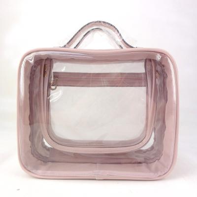 China Fashion Clear Cosmetics Bag Transparent Bag PVC Thick Zippered Toiletry Bag Waterproof Makeup Artist Carry Pouch Large Bag for sale